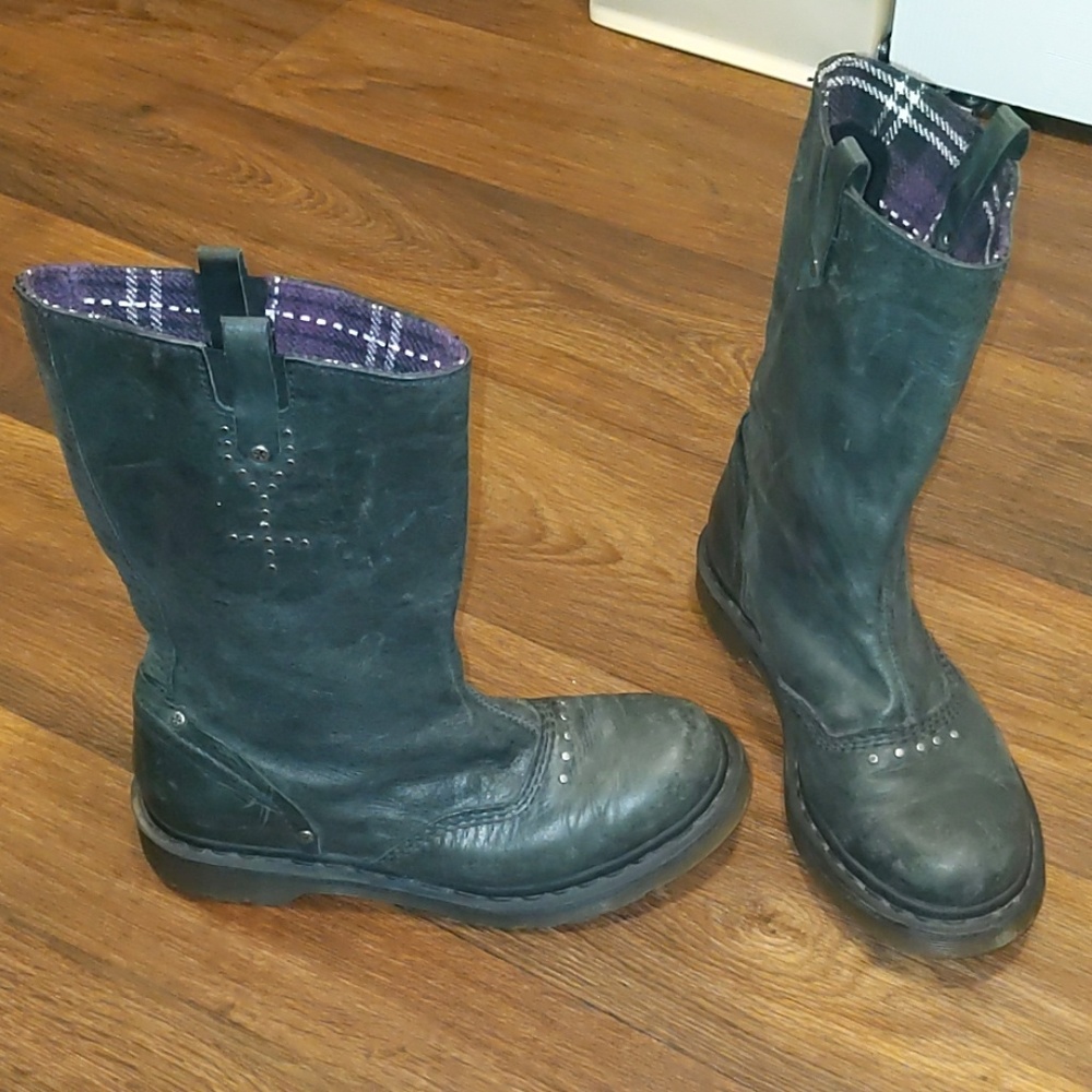 Doc Dr Martens black leather moto biker boots 8